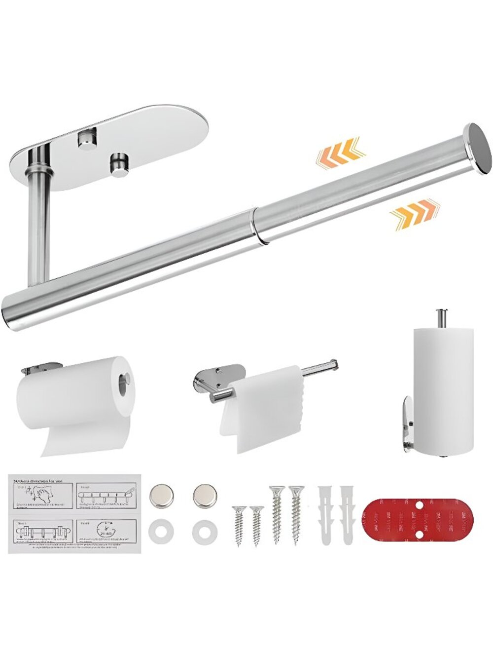 Adjustable Paper Towel Holder and Wall Mount Towel Rack Stainless Steel